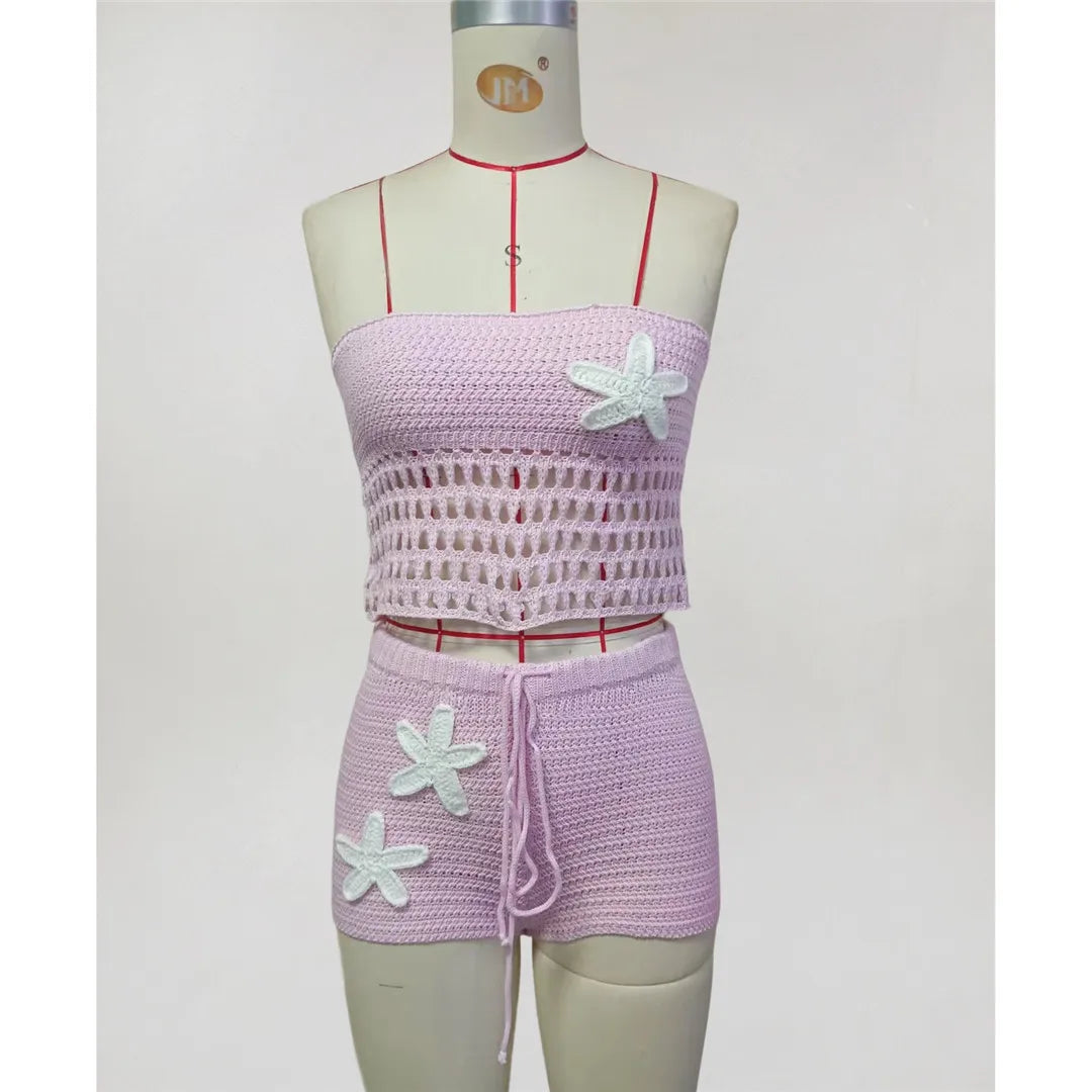 Knitted Shorts Female Swimsuit High Waist Bikini Women Swimwear Two-pieces Bikini set Bather Bathing Suit Swim
