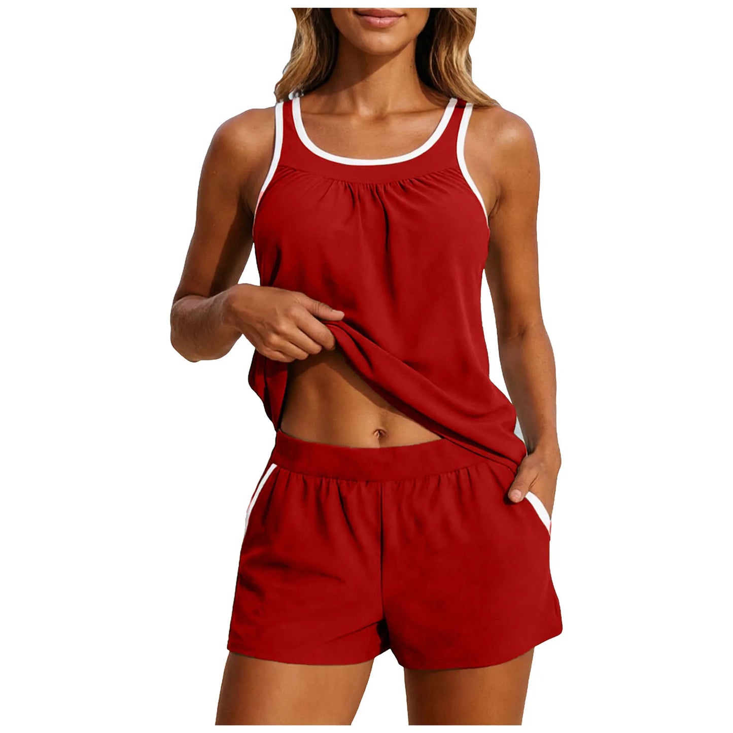 Tankini Swimsuits For Women 2 Piece Bathing Suit Swim Top With Boyshorts Swimwear With Pockets Summer Beachwear Biquinis