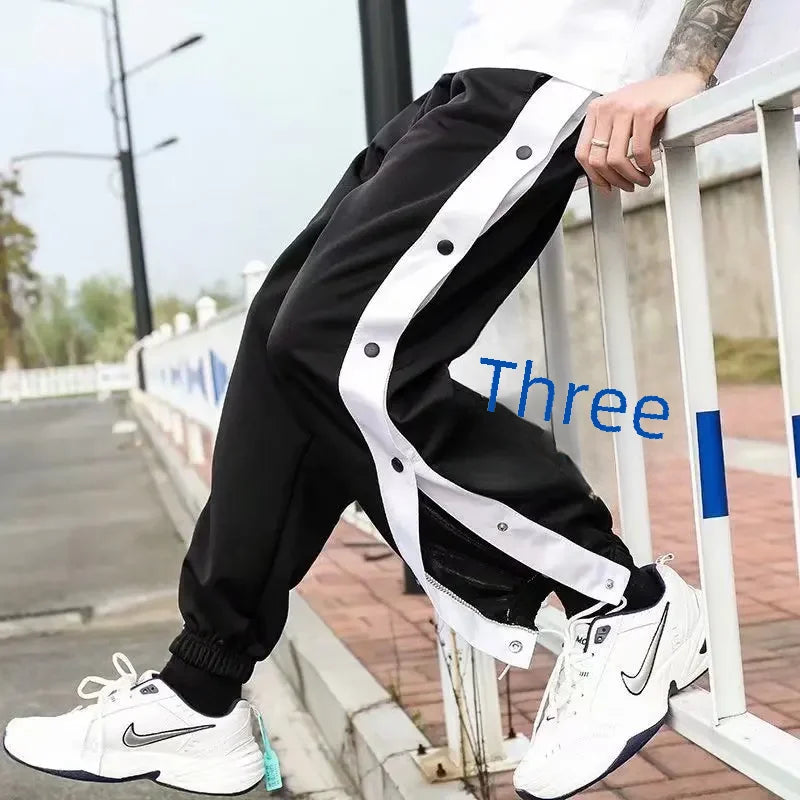 High Street Basketball Side Opening Drawstring Pants Men's Spring Autumn Thin Sports Cropped Pants Casual Tied Waist