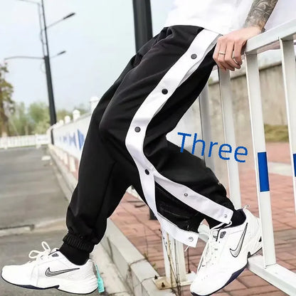 High Street Basketball Side Opening Drawstring Pants Men's Spring Autumn Thin Sports Cropped Pants Casual Tied Waist