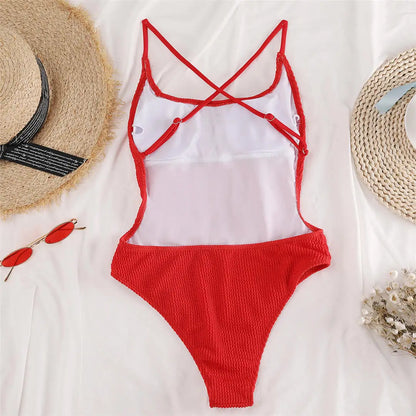 3 Colors Backless High Leg Cut Women Swimwear One Piece Swimsuit Female Ribbed Padded Bather Bathing Suit Swim Lady