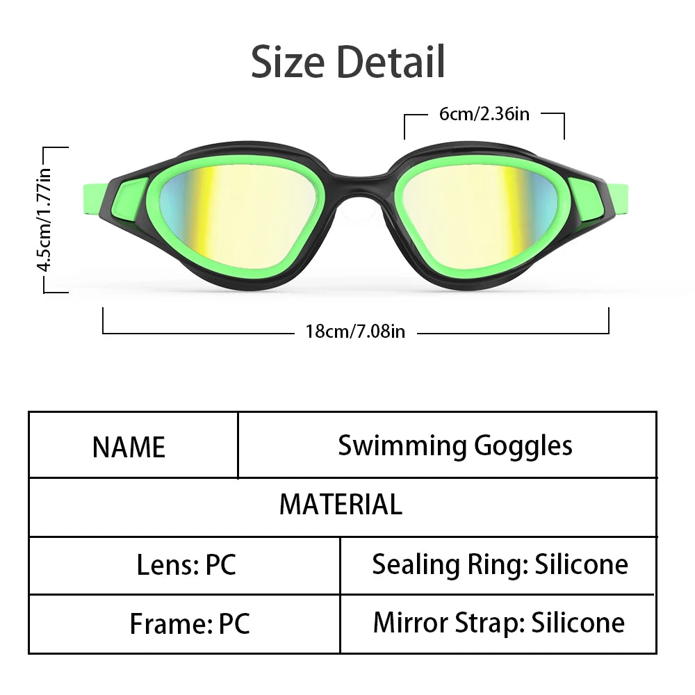 Professional Adult Anti-UV Swimming Goggles 180° Panoramic Electroplating Anti-Fog HD Lens Adjustable Silicone Swim Glasses