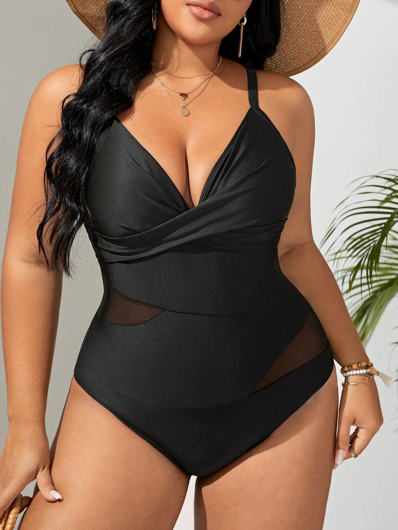 Women Plus Size One Piece Swimsuits V-Neck Tummy Control Bathing Suit Twist Front Ruched Push Up Swimwear