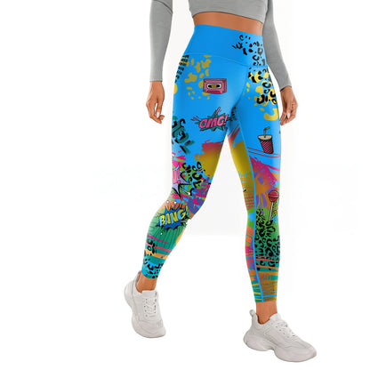 Outdoor Women's High Waist Yoga Pants Fitness Running Cycling Print Sports Wear Polyester Spandex Knitted Tight Fit