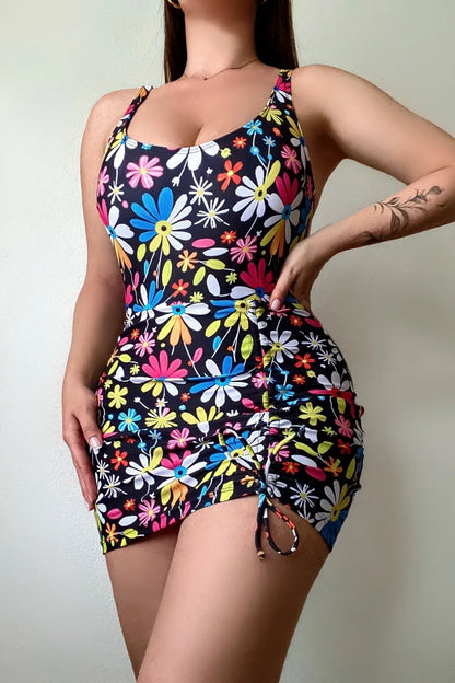 Colour Print Swimwear Women Strapped Dress One Piece Swimsuit Brazilian Beach Monokini Backless Lady Bathing Suit