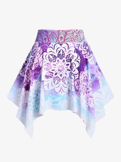 Plus Size Women's Three-Piece Padded Tankini Swimsuit Stripe Colo block Bikinis Set, Or Purple Ethnic Printed Swimwear