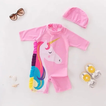 UV Baby Boy Swimsuit One Piece Swimming Jumpsuit Ruffles Bathing Suit SPF 50 Long Sleeve Kids Swimwear for Girls 1-7 Years