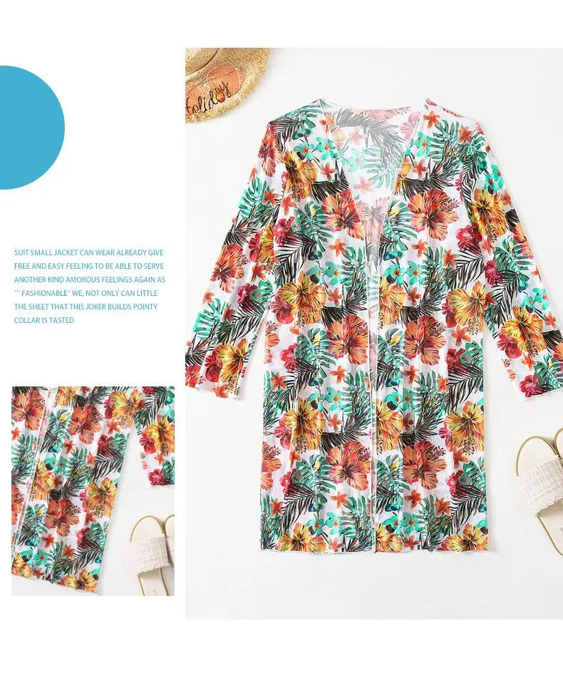 Split Three Piece Floral Printed Swimsuit Women Bikini Set Wireless Bra with Pad Sport Top Long sleeve Blouse Swimwear