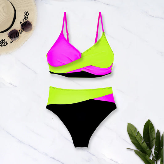 Color Block Bikinis Two Pieces Swimsuit Women Swimwear Beach Wear Bathing Suits Brazilian High Waist Bikini Set