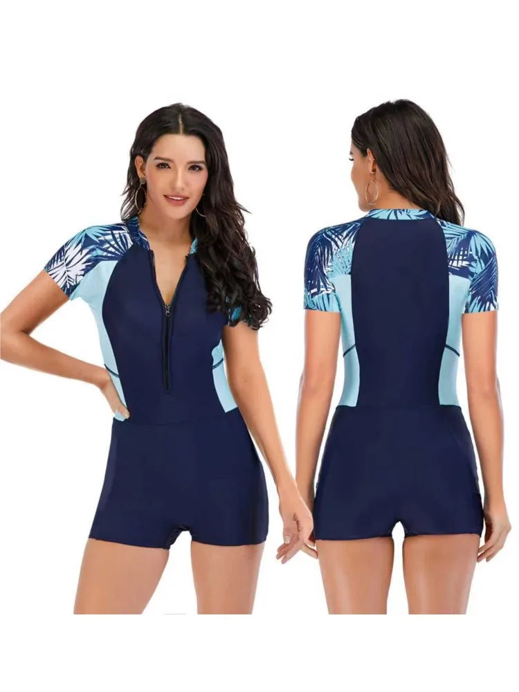 Rash Guard Swimsuit Women Summer Bathing Suit Short Sleeve Swimwear Women Beach Swimming Suit For Female