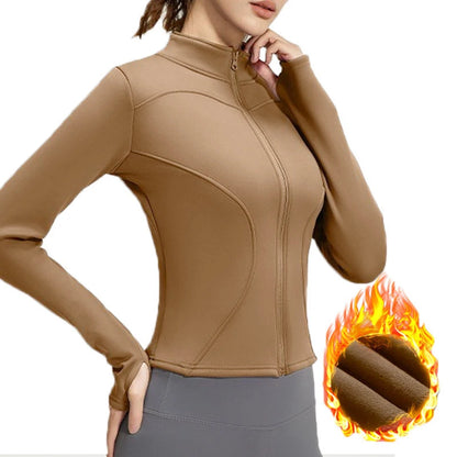Aiithuug Winter Warm Fleece Slim Fit Jackets Running Jackets Long Sleeve Yoga Slim Fit Jacket Warm Fitness Jogging Jacket