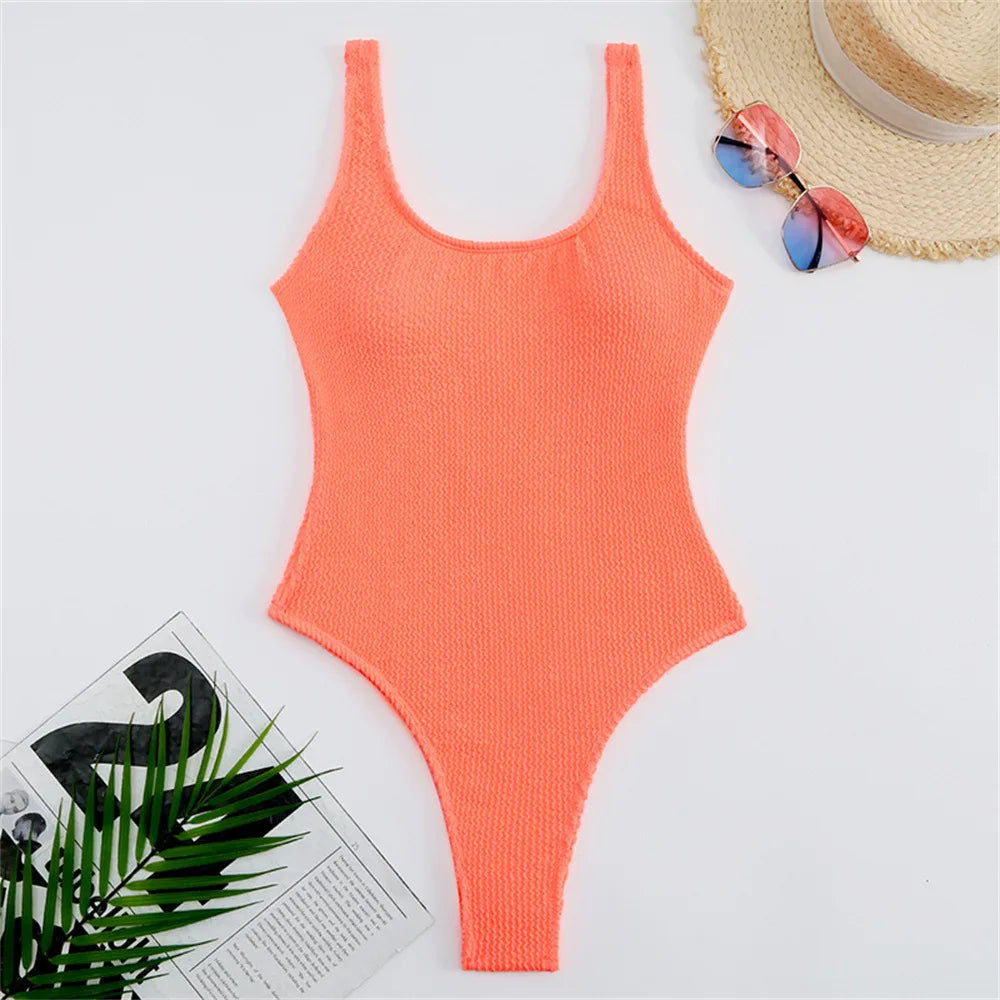 Fluorescent Crinkle Cloth Swimsuit for Women, Special Fabric Bikini, Candy Color, European and American
