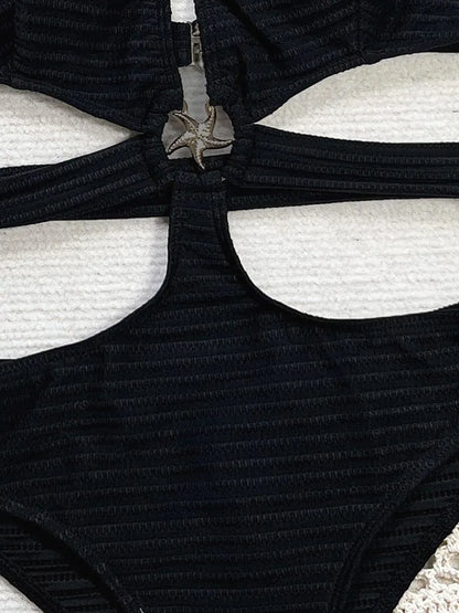 Lady Solid Hollow Swimwear Women Halter Push Up One Piece Swimsuit Monokini Brazilian Beach Bathing Suit