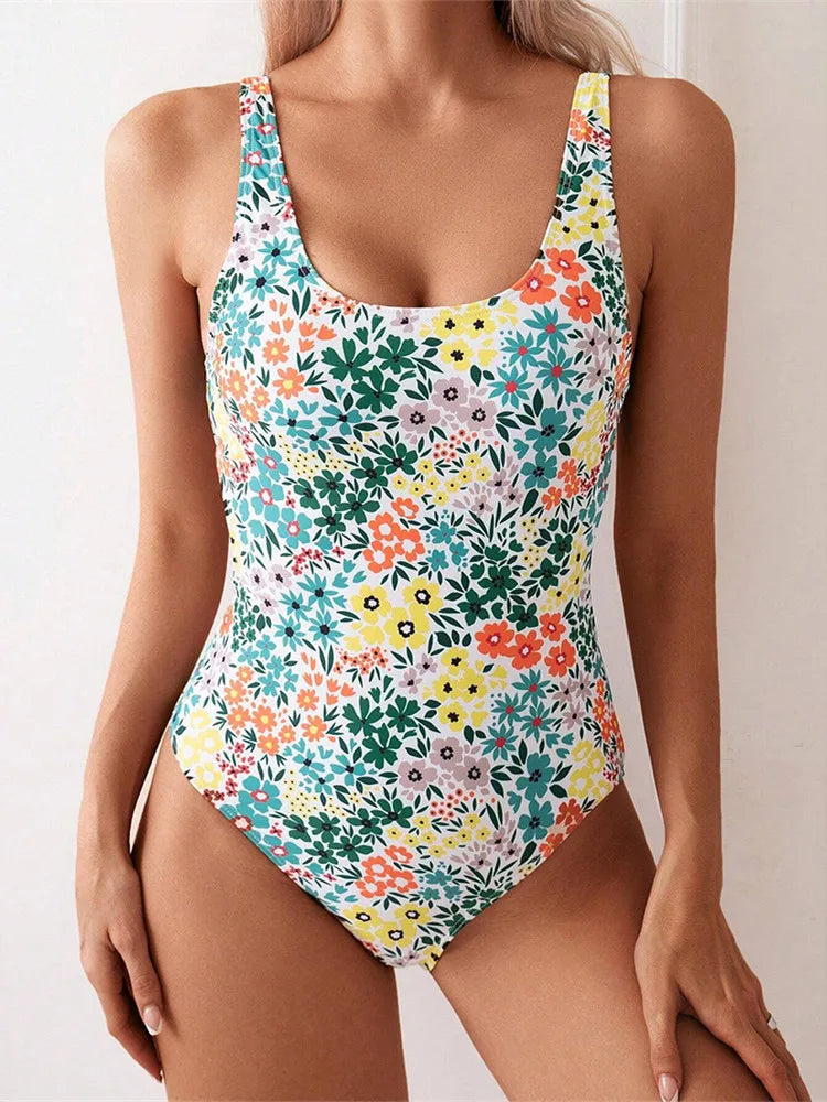 Swimwear Women One-Piece Swimsuit Woman Bodysuit Floral Print Swimming Suit Beach Wear Bathing Suit Monokini