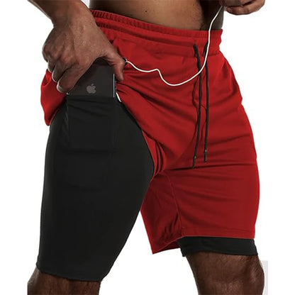 Men Sport Shorts Sportswear Double-deck Running Shorts 2 In 1 Beach Bottoms Summer Gym Fitness Training Jogging Short Pants Men