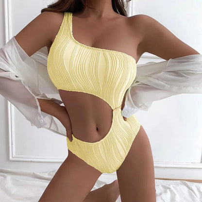 Asymmetric Cut Out Wrinkled One Piece Swimsuit Women Swimwear Female One Shoulder Padded Bather Bathing Suit Swim Lady