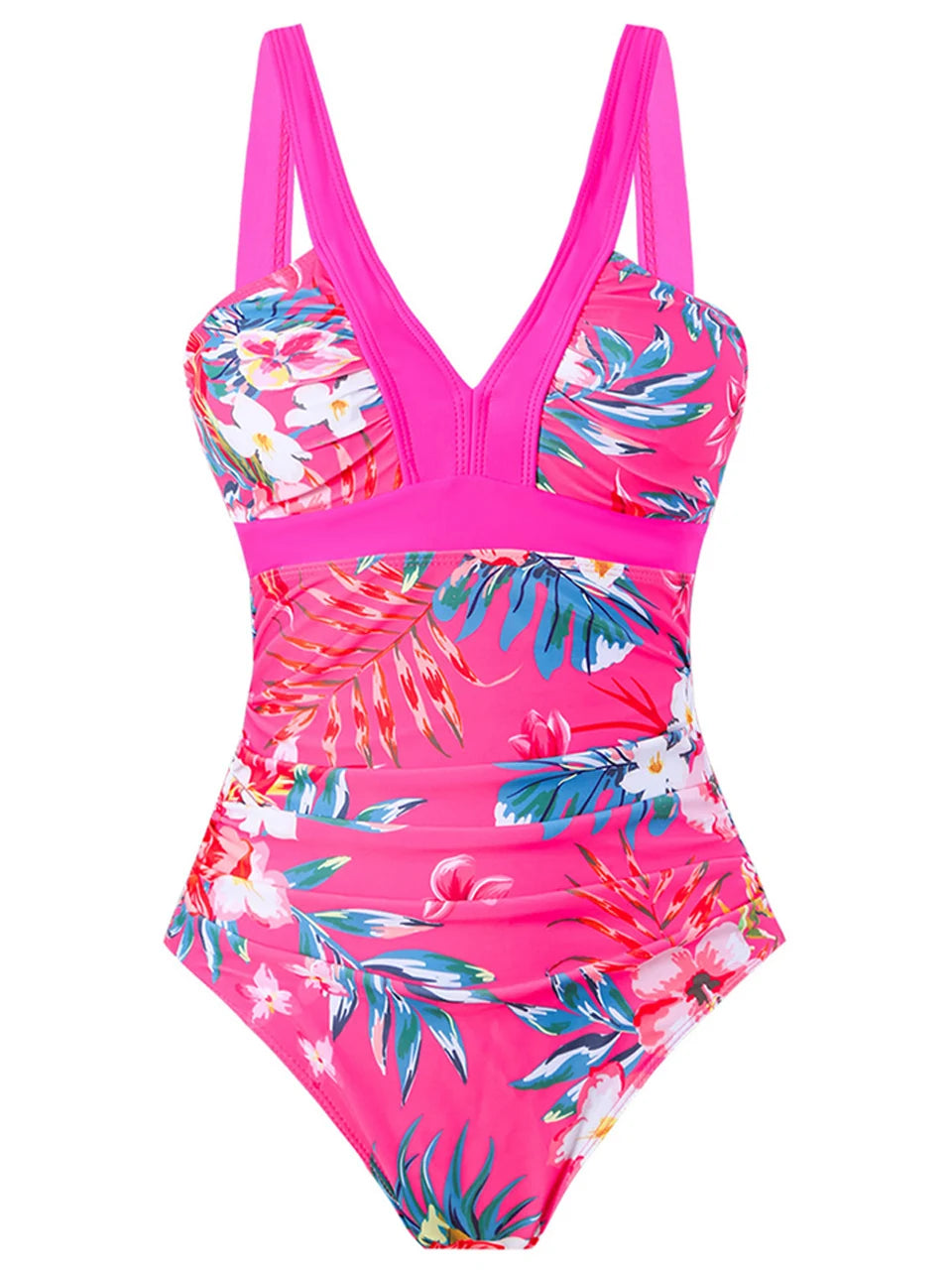 Deep V-Neck One Piece Lady Swimsuit Print Swimwear Women Bathing Swimming Suit Female Padded Beachwear Bodysuit Summer