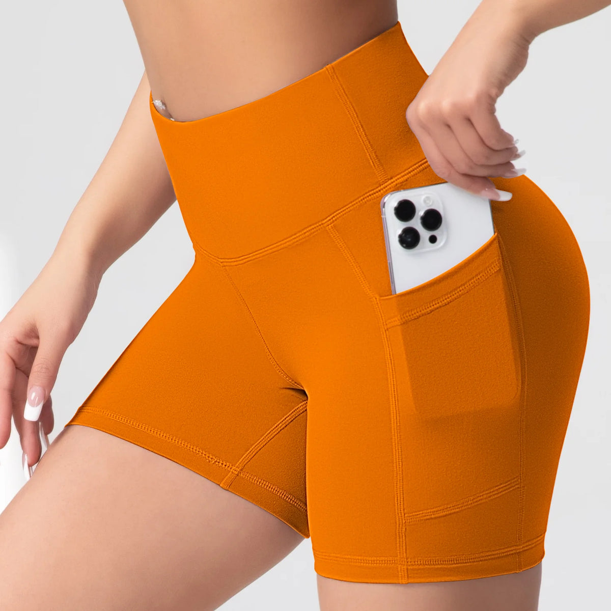 Yoga Shorts with Pockets High Waist Butt Lifting Cycling Tight Elastic Slim Running Fitness Women Shorts Sportswear