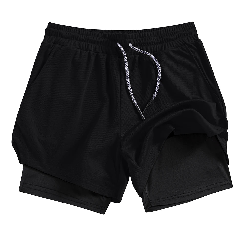 Men's Summer double-deck Quick Dry Gym Athletic Workout Casual Shorts Comes in Many Colors with Compression Liner and Towel Loop