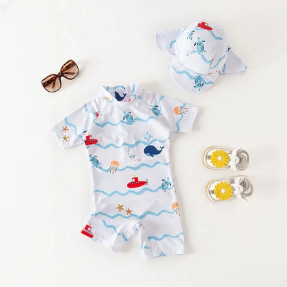 UV Baby Boy Swimsuit One Piece Swimming Jumpsuit Ruffles Bathing Suit SPF 50 Long Sleeve Kids Swimwear for Girls 1-7 Years
