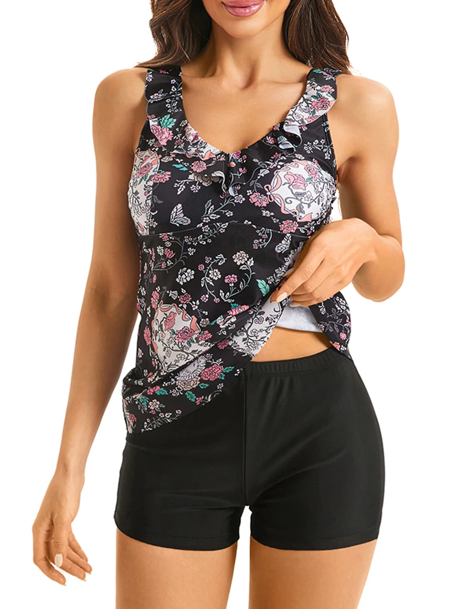 Floral Swimwear Female Printed Tankini Set Two Pieces Padded Swimsuit Women Bathers Bathing Swimming Swim Suit Beachwear