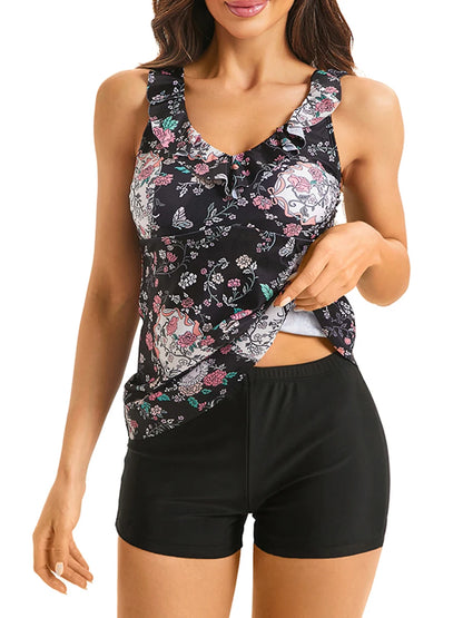 Floral Swimwear Female Printed Tankini Set Two Pieces Padded Swimsuit Women Bathers Bathing Swimming Swim Suit Beachwear