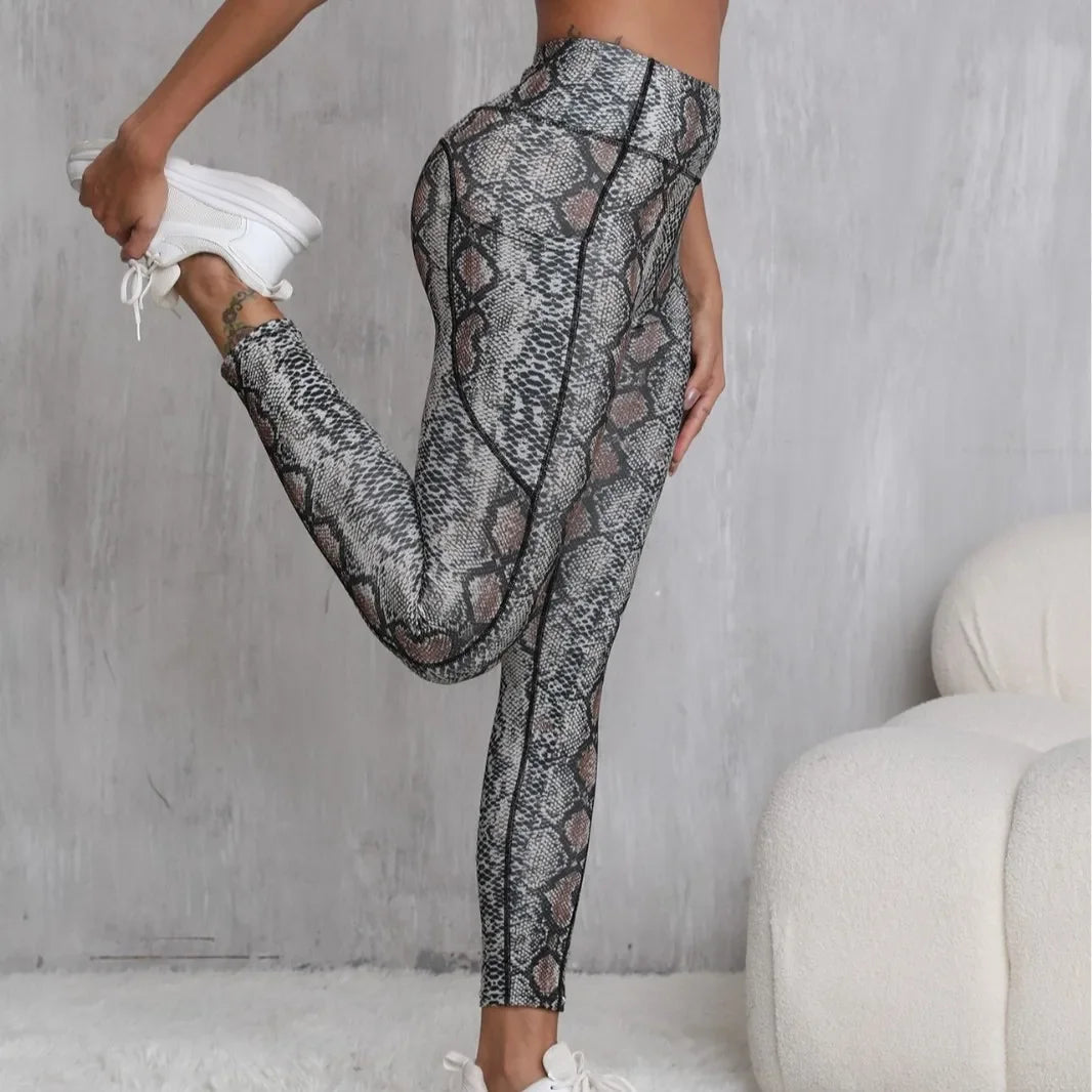 Printed Yoga Pants Running Sports Fitness Shorts Pockets Design Slimming Butt Lifting Nine Points Gymnastics Long Trousers
