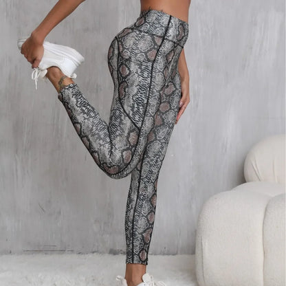 Printed Yoga Pants Running Sports Fitness Shorts Pockets Design Slimming Butt Lifting Nine Points Gymnastics Long Trousers