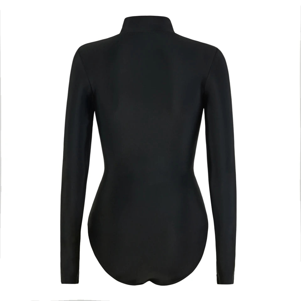 Rash Guard Swimsuit Women With Zipper Solid Long Sleeve Surfing Swimwear Female Bather Bathing Swimming Suit Beachwear