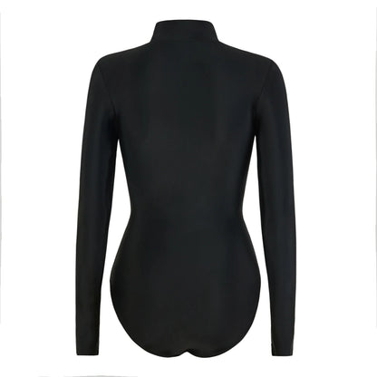 Rash Guard Swimsuit Women With Zipper Solid Long Sleeve Surfing Swimwear Female Bather Bathing Swimming Suit Beachwear