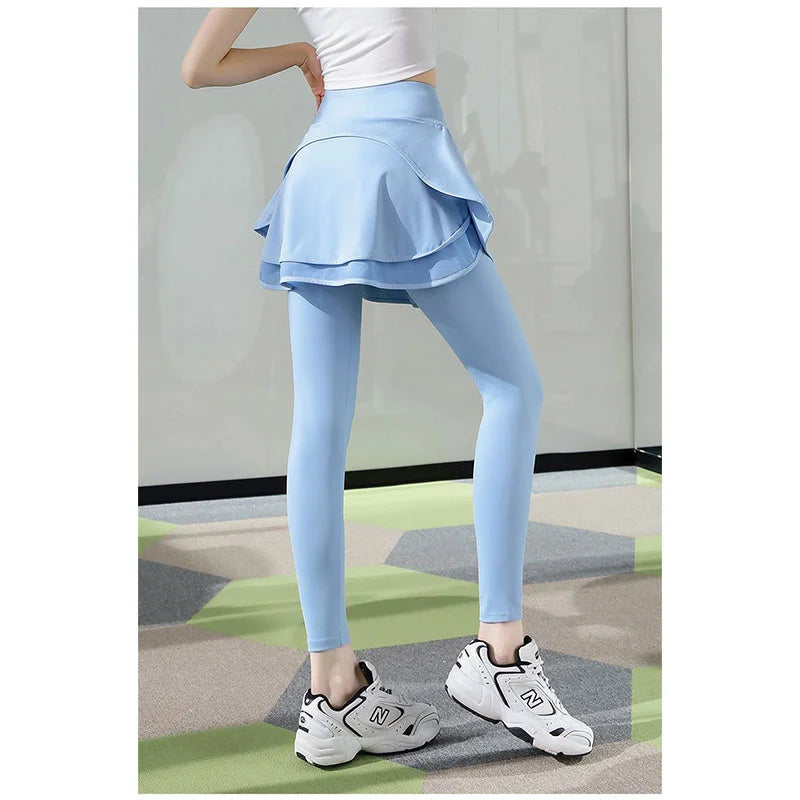 Tummy Control Skirted Legging Gym with Pocket Sports Leggings High Waist Workout Pants Tennis Pickleball Running Capris