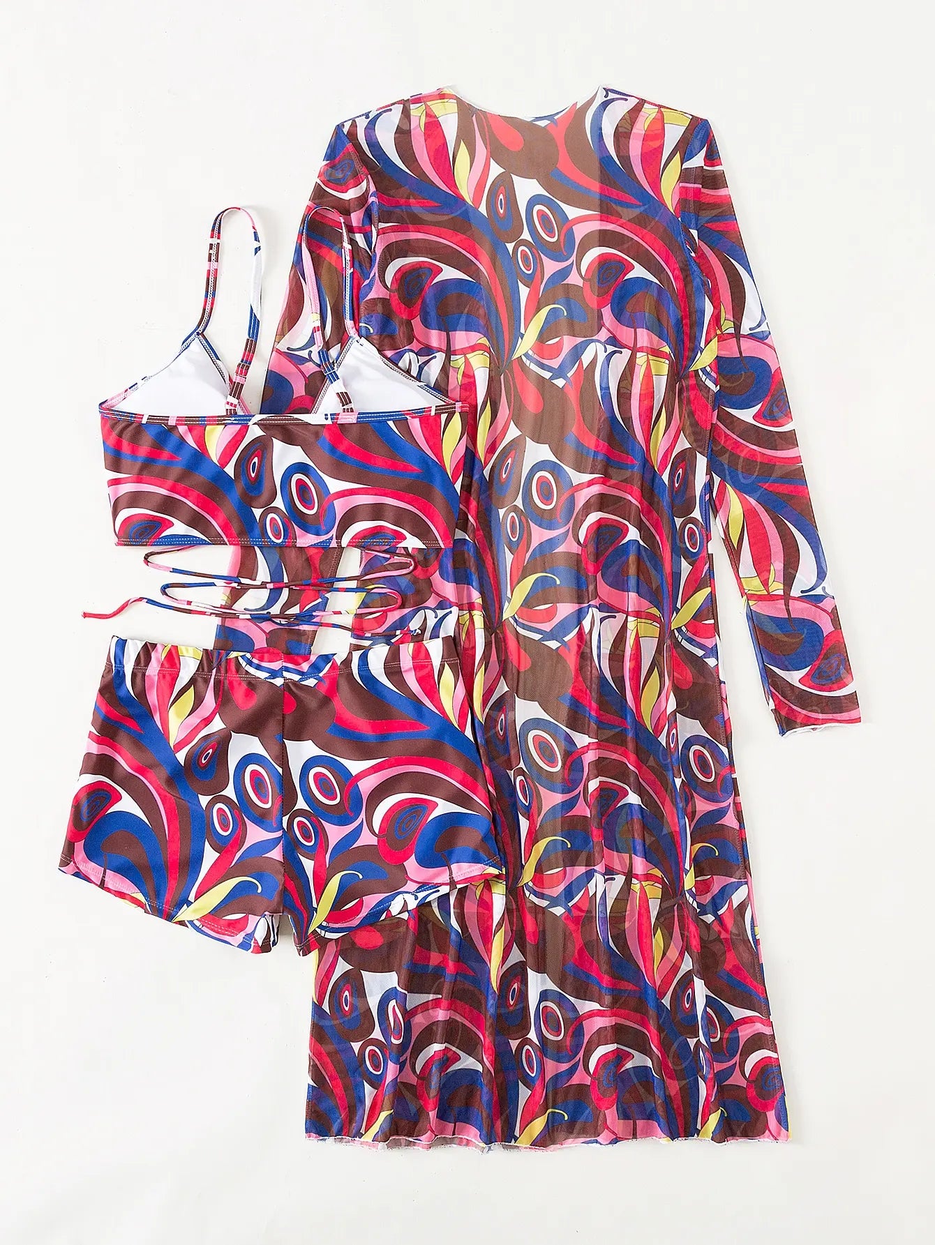 3 Pieces  Print Bikini Women High Waist Swimsuit Cover Up Swimwear Female Lady Bathing Suit Swimming Summer Beachwear