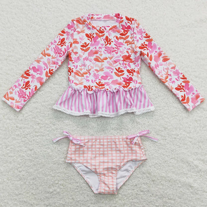 Colourful Designs Baby Girls Swimsuits Long Sleeve One Pieces Swimsuit Summer Fashion Kids Clothes Swimwear Boutique Girls Swim Clothes