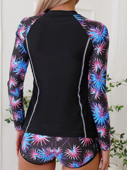 Long Sleeves Surfing Swimsuit Print Swimwear Women Two Pieces Swimming Clothes Beachwear Bathing Swimming Swim Suit