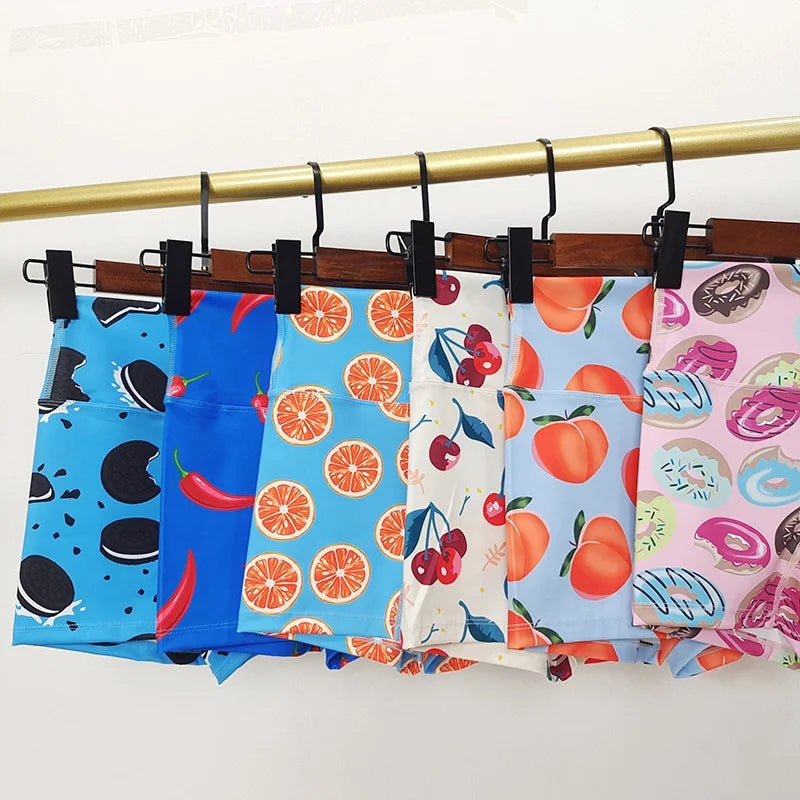 Lightweight Second-Skin Biker Shorts - High Waist Booty Lift Patterned Gym Shorts for Summer Workouts