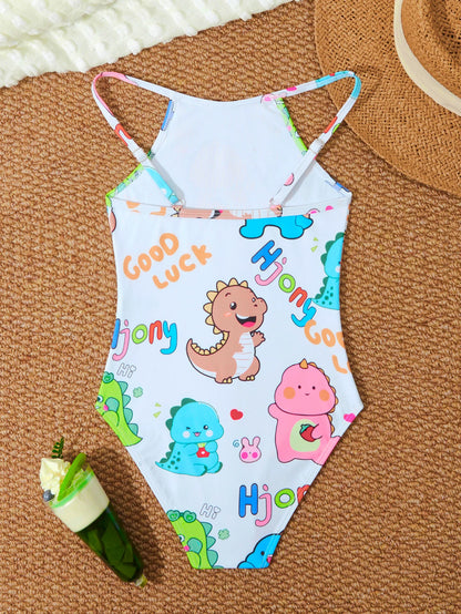 Printed Girls Swimsuit One Piece Kids Strappy Swimwear Children Swimming Bathing Swim Suit Beachwear
