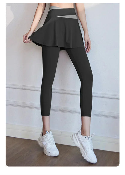 Aiithuug Tennis Skorts Cross-waist Skirted Legging Yoga Legging with Skirts Tennis Leggings Soft Stretchy Tennis Dresses Running