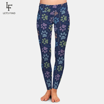 Women High Waist Leggings 3D Colorful Dog's Paw Digital Print Casual Comfortable Girl Leggings