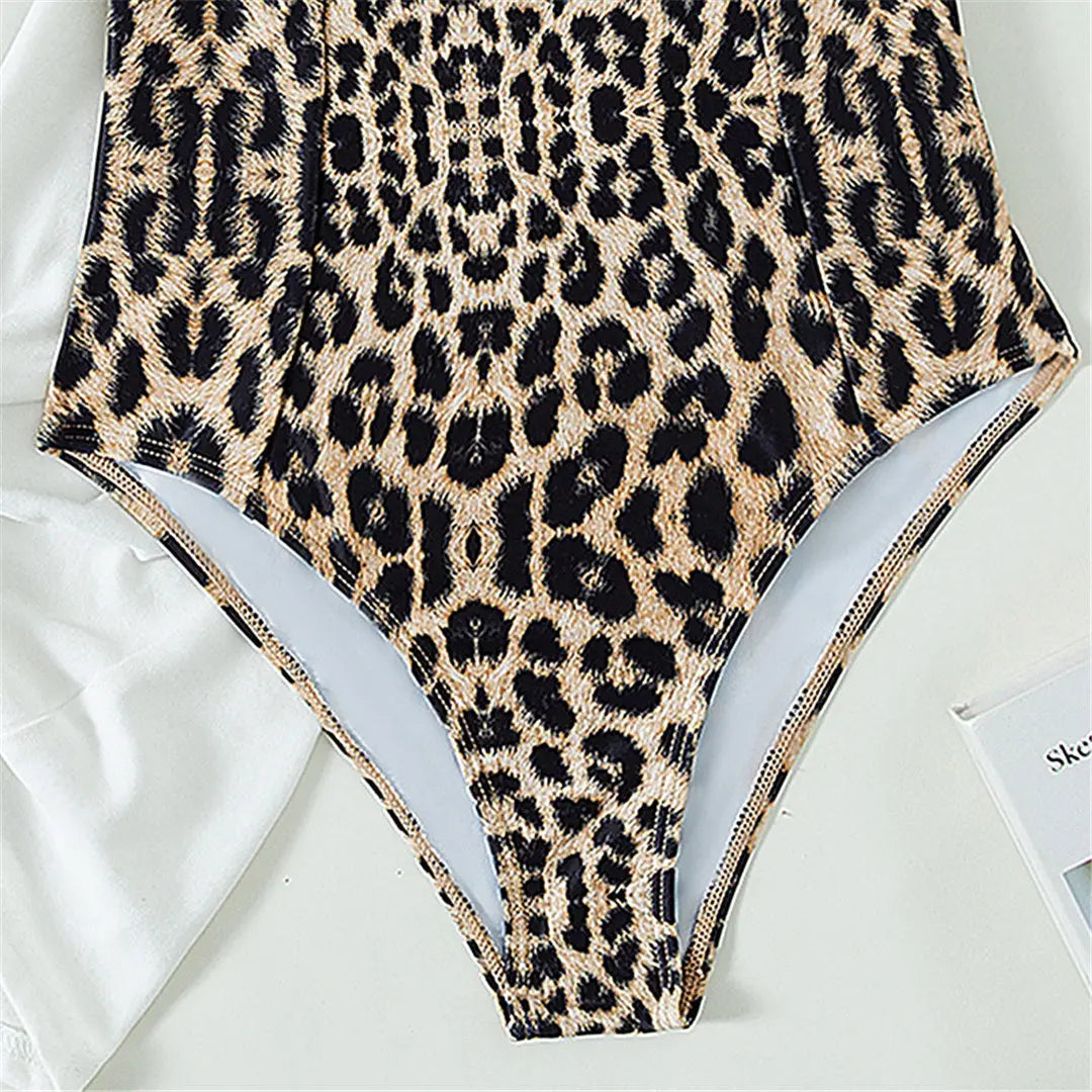 Thick Strap One Piece Women Leopard Printed Underwired Bra Cup Women Swimwear One Piece Swimsuit Female Monokini Bather Bathing Suit Swim