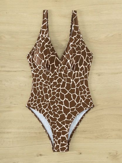 Strappy Leopard Swimsuit Women One Piece Plunging Swimwear Female Bodysuit Bathing Swimming Suit Padded Beachwear XL