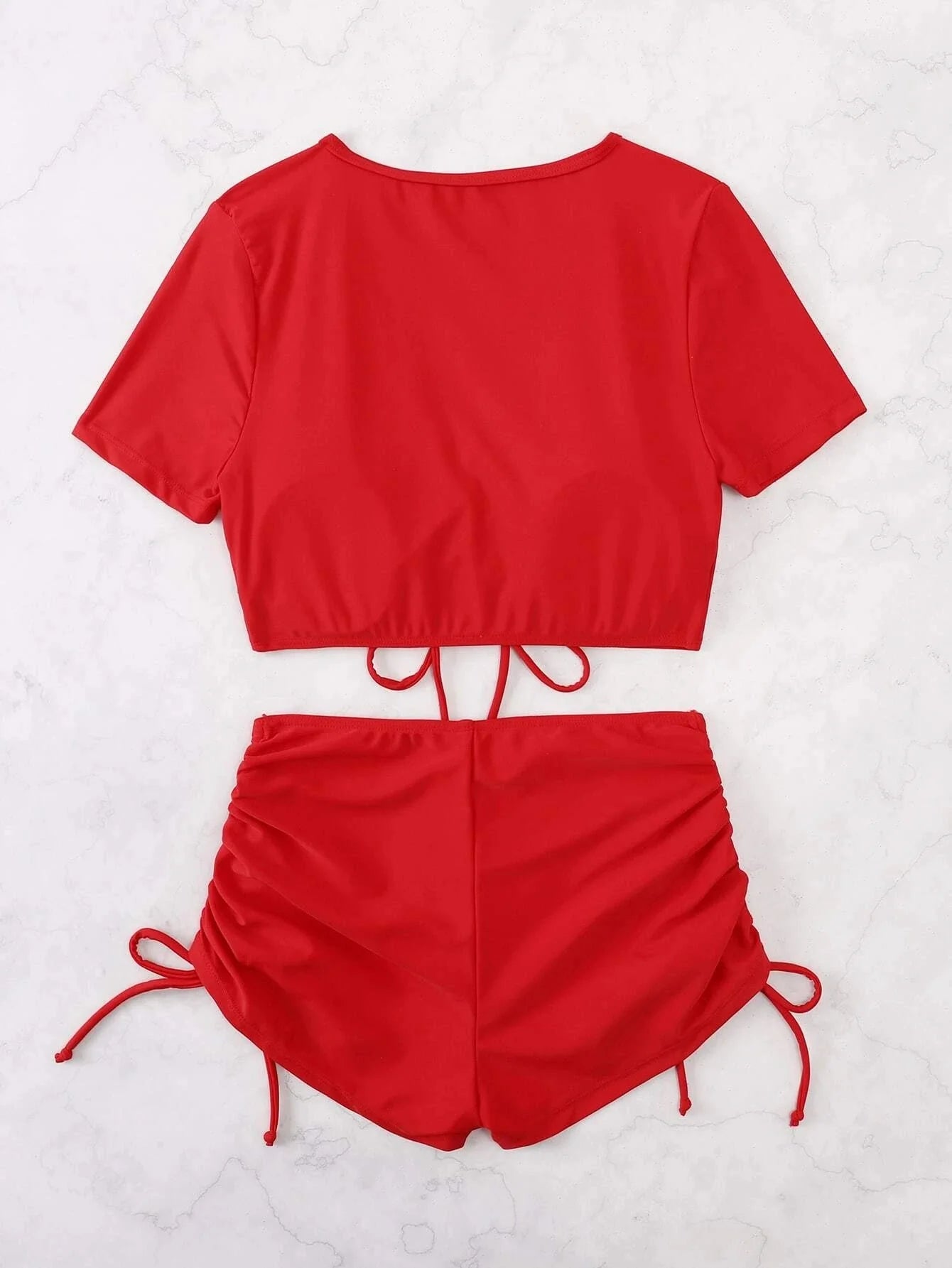 Plain Drawstring Two Pieces Women Swimsuit Solid Swimwear Female Bathers Bathing Swimming Suit Summer Beachwear
