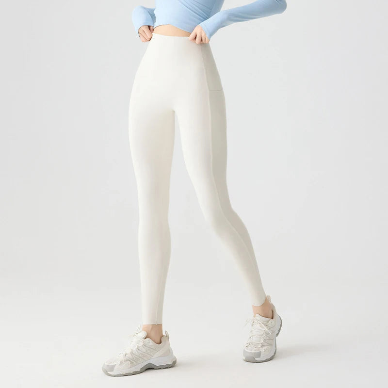BIVIGAOS Spring Summer Pocket Sharkskin Leggings Women High Waist Tight Butt Lifter Light Feeling Sport Fitness Running Leggings