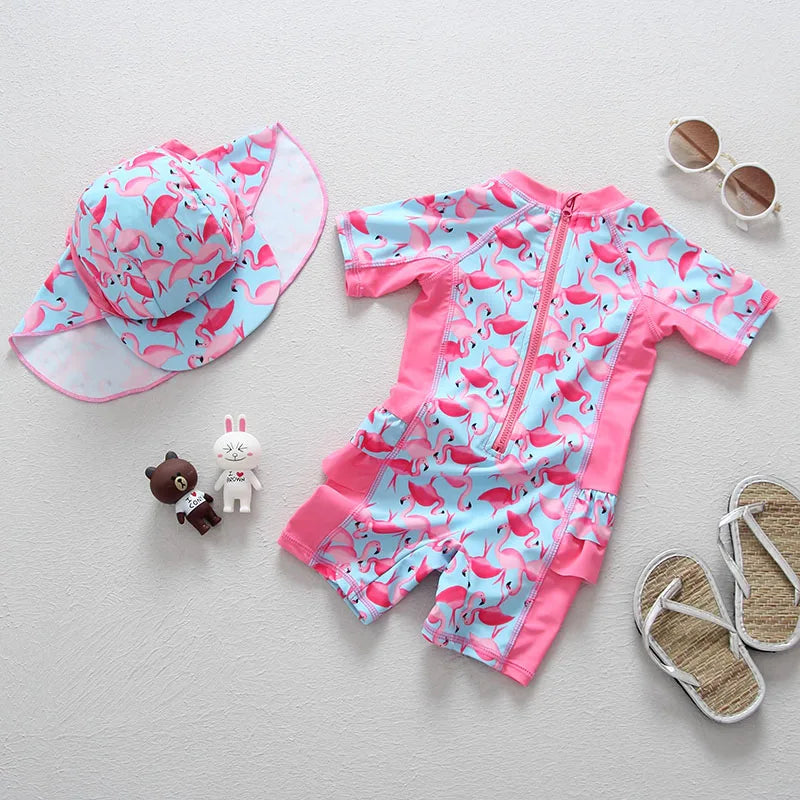Girls Swimwear One Piece Baby Swimsuit UPF50 UV Protection Infant Toddler Beach Clothes Flamingo Children Swimming Bathing Suit