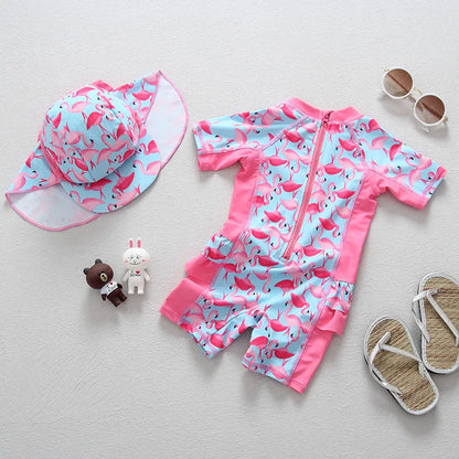 Girls Swimwear One Piece Baby Swimsuit UPF50 UV Protection Infant Toddler Beach Clothes Flamingo Children Swimming Bathing Suit