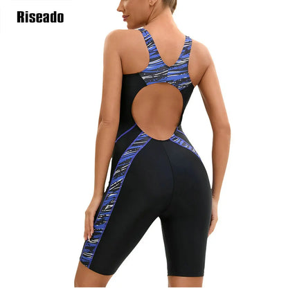 Women's Knee Length Boyleg One Piece Swimsuit Athletic Swimming Racerback Modest Sport Bathing Suit