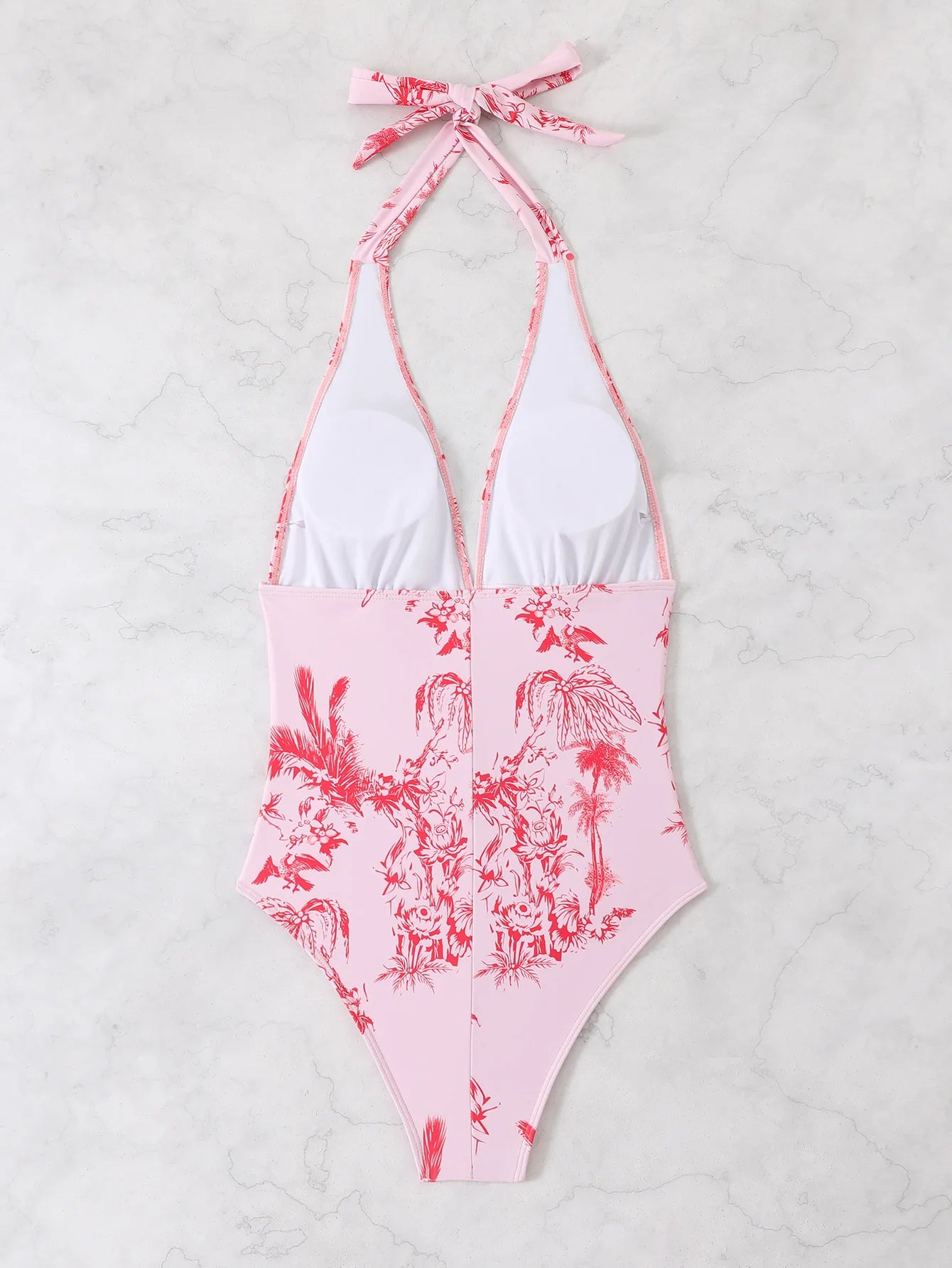 Lady Print Tied Halter Swimwear Women Push UP One Piece Swimsuit Monokini Backless Brazilian Bathing Suit