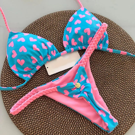 Bright Colorful Designs Women's Bikini Split Print Swimwear Fashion G-string Beach Holiday