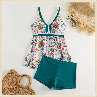 Two Piece Swimsuit Women V-Neck Print Tankini Set Female High Waist Swimwear Beachwear Bathers Bathing Swimming Suit Summer
