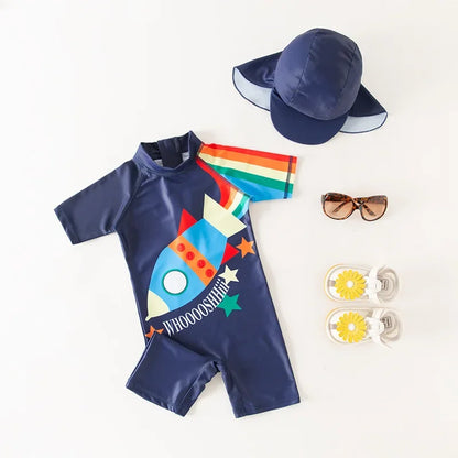 UV Baby Boy Swimsuit One Piece Swimming Jumpsuit Ruffles Bathing Suit SPF 50 Long Sleeve Kids Swimwear for Girls 1-7 Years