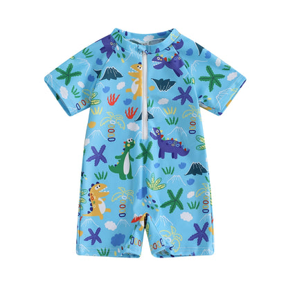 0-3Years Baby Boy Girl Rash Guard Swimsuits Fashion Print Short Sleeve Zip Up Rompers Bathing Suit Toddlers Swimwears Beachwear